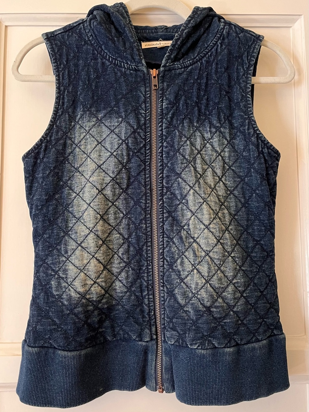 Standards & Practices Acid Wash Quilted Hooded Denim Vest - Size S